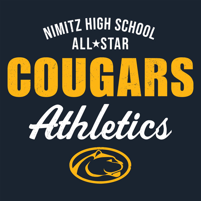 Close-up view of Nimitz High School Cougars Navy Blue Classic Unisex T-shirt 034