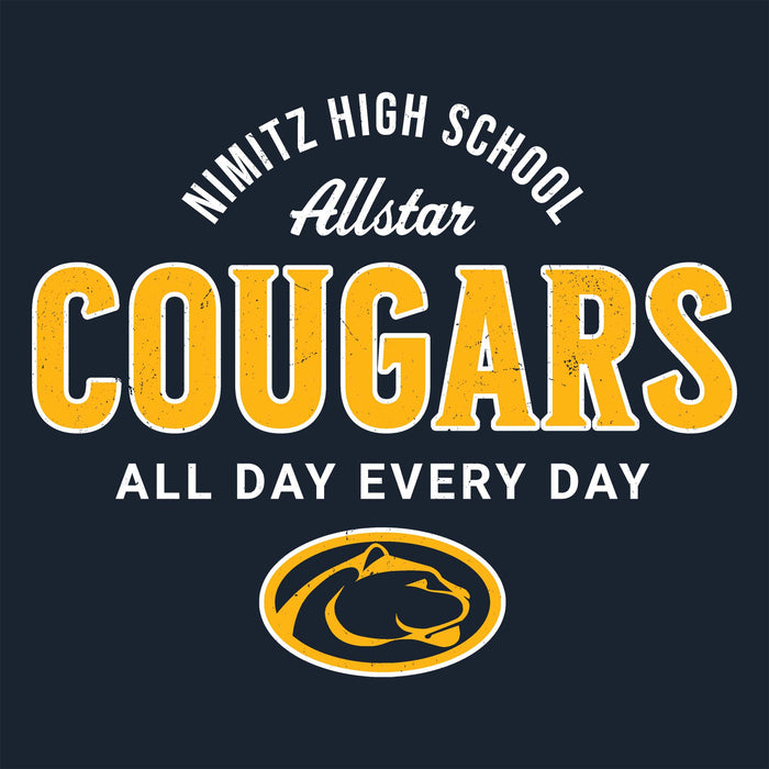 Close-up view of Nimitz High School Cougars Women's Navy Blue SoftStyle T-shirt 040