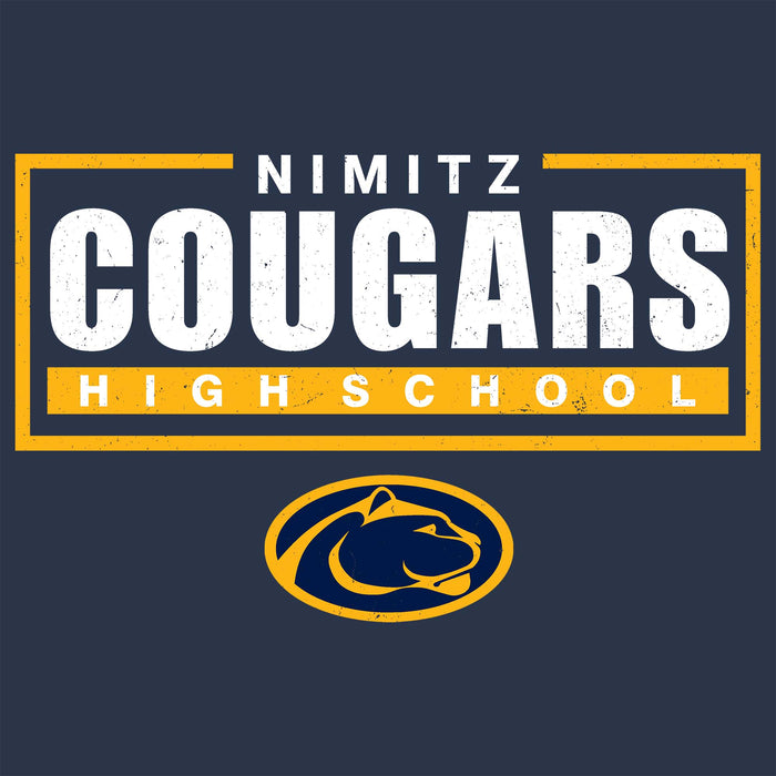 Close-up view of Nimitz High School Cougars Unisex 3/4 Sleeve Raglan T-shirt 049