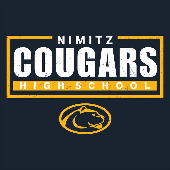 Close-up view of Nimitz High School Cougars Women's Navy Blue SoftStyle T-shirt 049