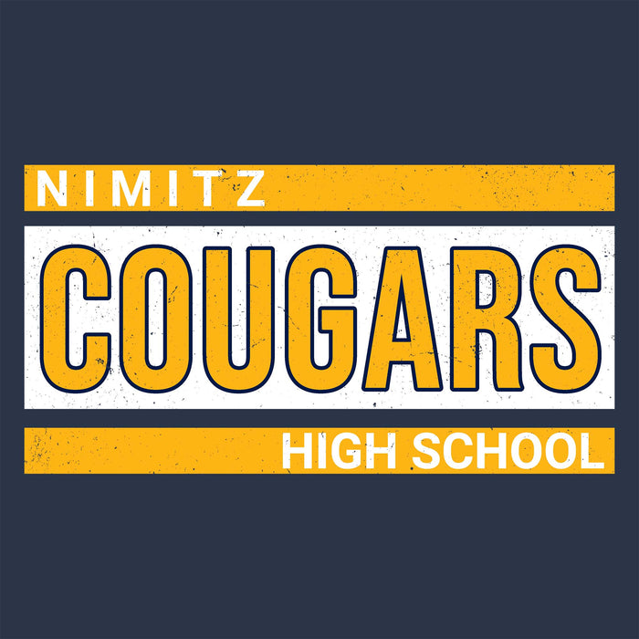 Close-up view of Nimitz High School Cougars Unisex 3/4 Sleeve Raglan T-shirt 098
