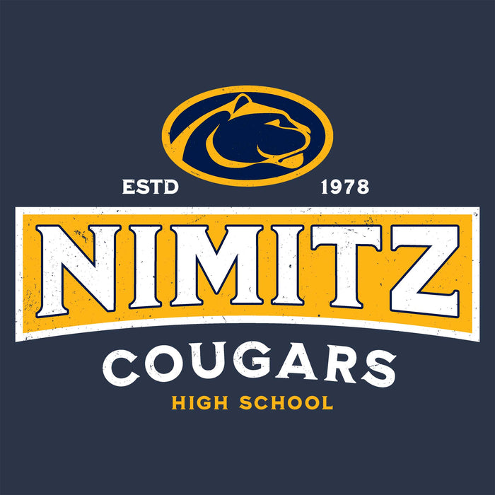 Close-up view of Nimitz High School Cougars Unisex 3/4 Sleeve Raglan T-shirt 202