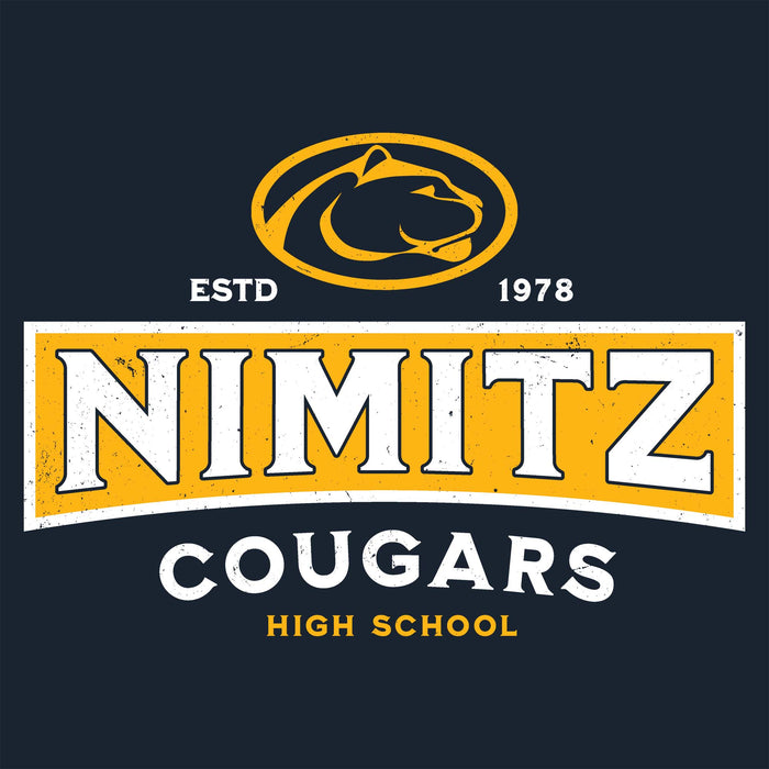 Close-up view of Nimitz High School Cougars Women's Navy Blue SoftStyle T-shirt 202