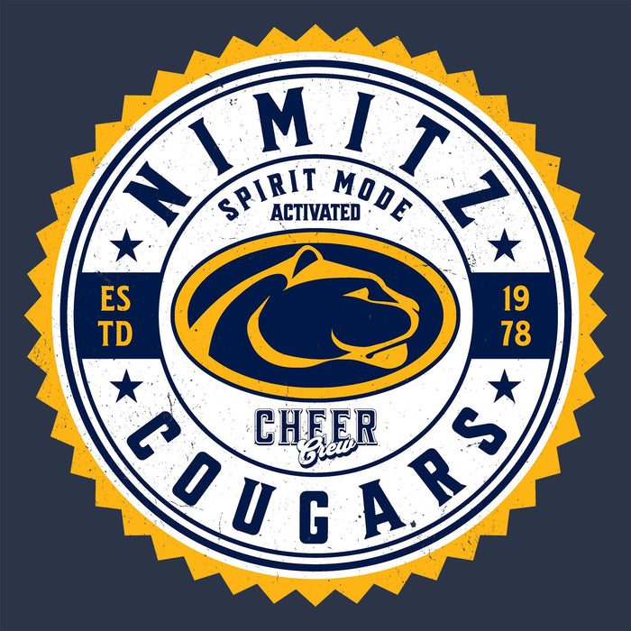 Close-up view of Nimitz High School Cougars Unisex 3/4 Sleeve Raglan T-shirt 203