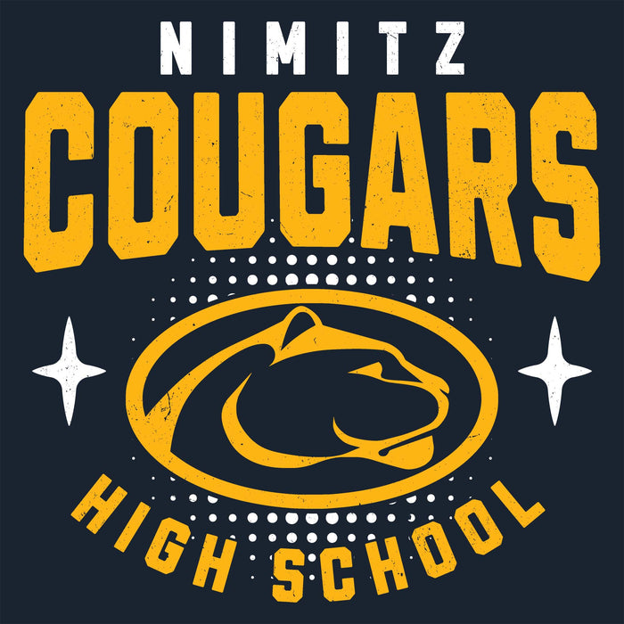 Close-up view of Nimitz High School Cougars Navy Blue Classic Unisex T-shirt 204