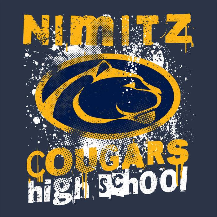 Close-up view of Nimitz High School Cougars Unisex 3/4 Sleeve Raglan T-shirt 205