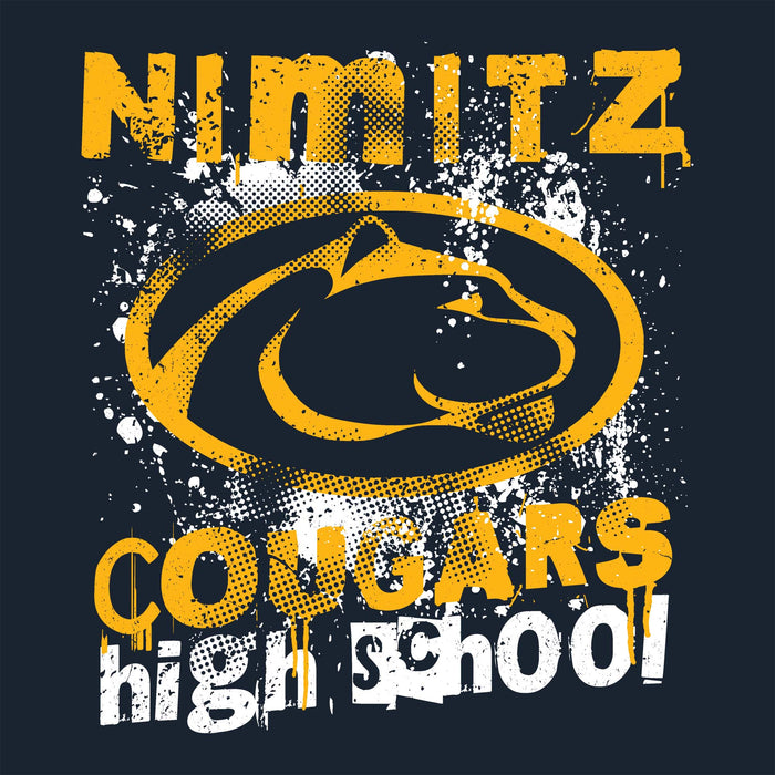 Close-up view of Nimitz High School Cougars Women's Navy Blue SoftStyle T-shirt 205