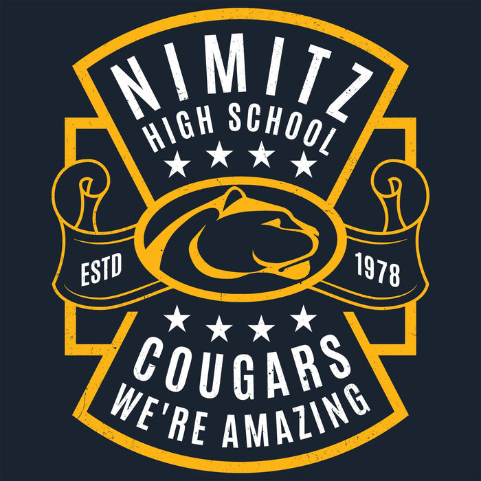 Close-up view of Nimitz High School Cougars Women's Navy Blue SoftStyle T-shirt 207