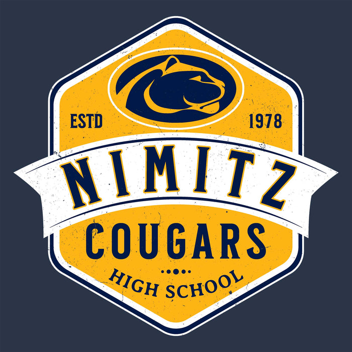 Close-up view of Nimitz High School Cougars Unisex 3/4 Sleeve Raglan T-shirt 209