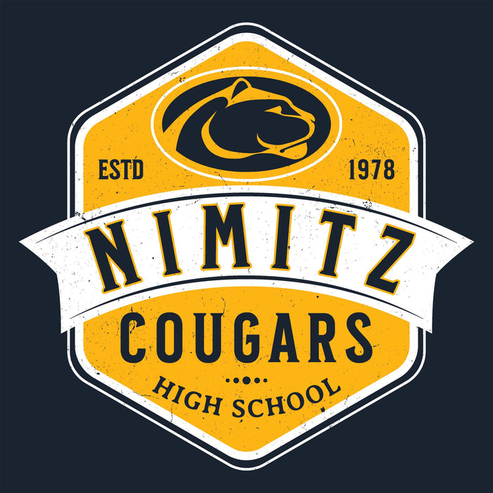 Close-up view of Nimitz High School Cougars Women's Navy Blue SoftStyle T-shirt 209
