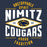 Close-up view of Nimitz High School Cougars Unisex 3/4 Sleeve Raglan T-shirt 210