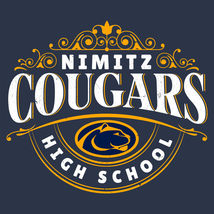 Close-up view of Nimitz High School Cougars Unisex 3/4 Sleeve Raglan T-shirt 211