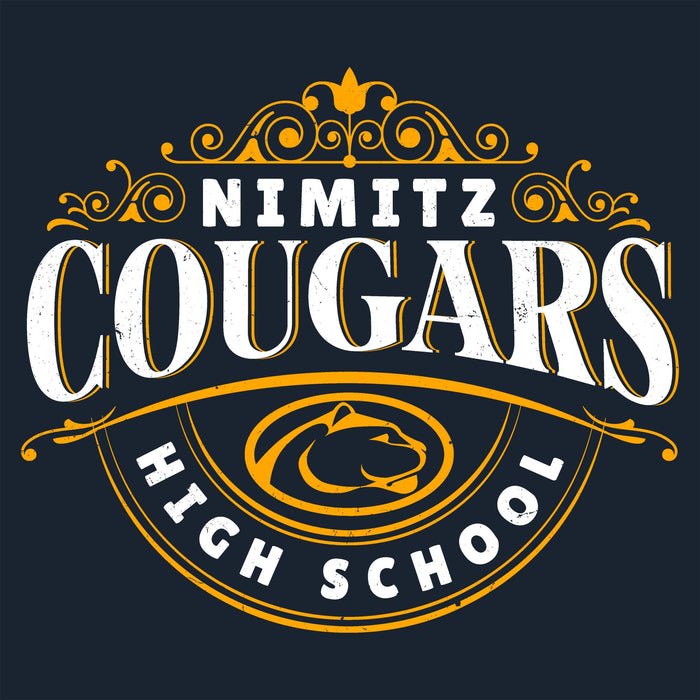 Close-up view of Nimitz High School Cougars Women's Navy Blue SoftStyle T-shirt 211