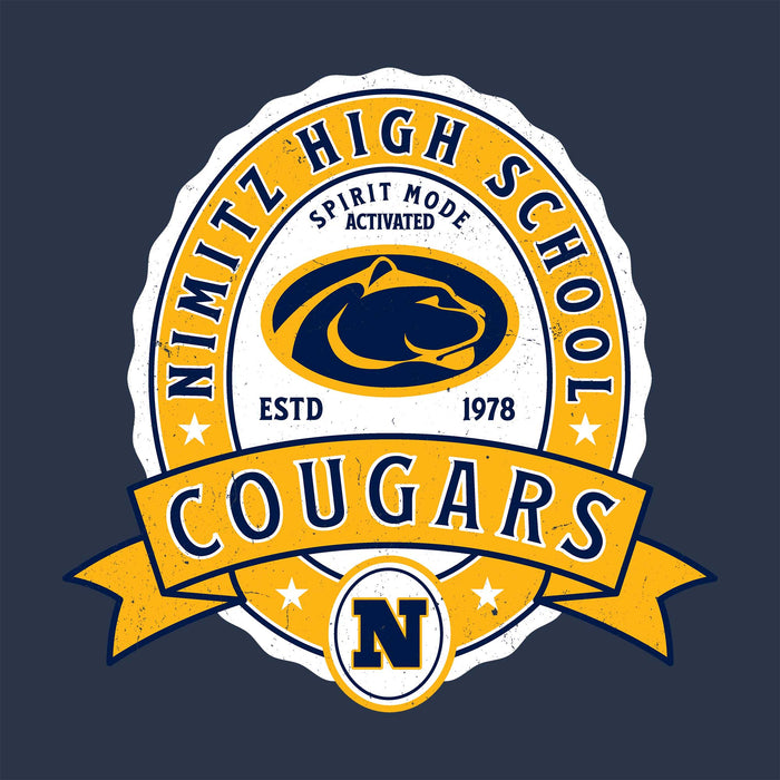 Close-up view of Nimitz High School Cougars Unisex 3/4 Sleeve Raglan T-shirt 212