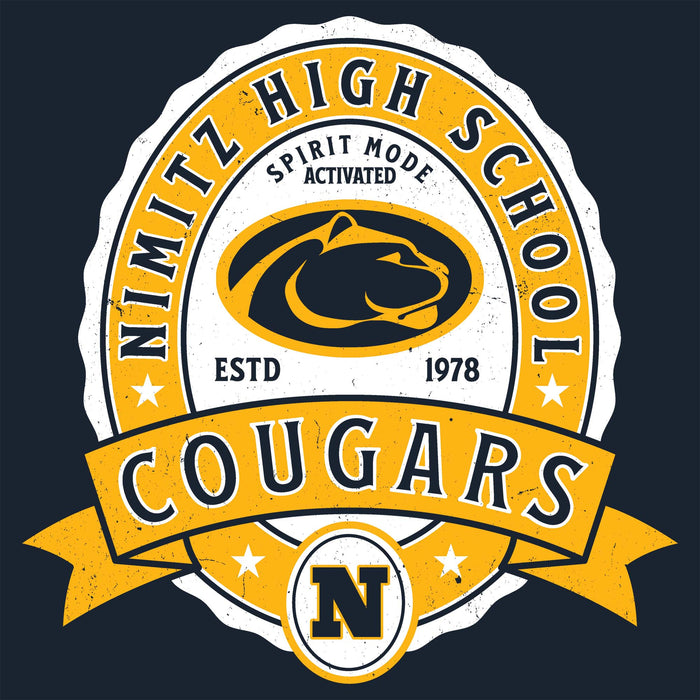 Close-up view of Nimitz High School Cougars Women's Navy Blue SoftStyle T-shirt 212