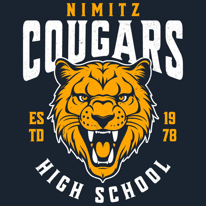Close-up view of Nimitz High School Cougars Women's Navy Blue SoftStyle T-shirt 213