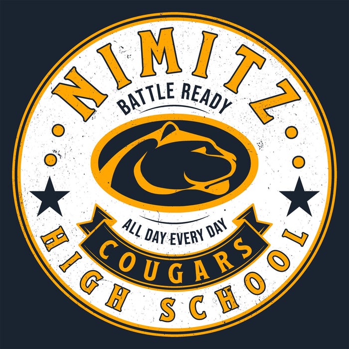 Close-up view of Nimitz High School Cougars Navy Blue Classic Unisex T-shirt 215