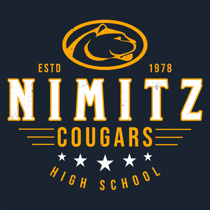 Close-up view of Nimitz High School Cougars Navy Blue Classic Unisex T-shirt 217