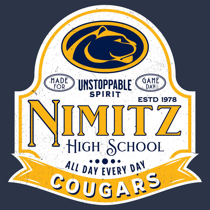 Close-up view of Nimitz High School Cougars Unisex 3/4 Sleeve Raglan T-shirt 219