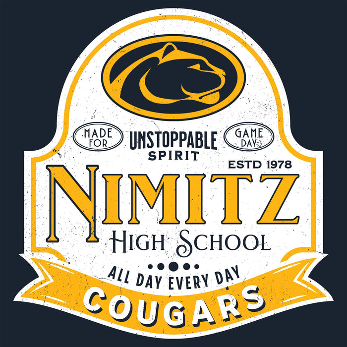 Close-up view of Nimitz High School Cougars Women's Navy Blue SoftStyle T-shirt 219