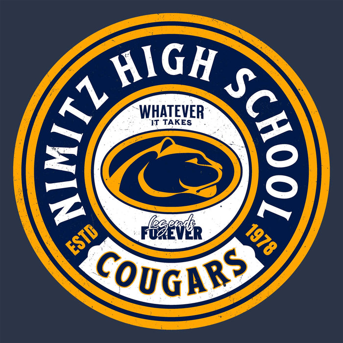Close-up view of Nimitz High School Cougars Unisex 3/4 Sleeve Raglan T-shirt 220