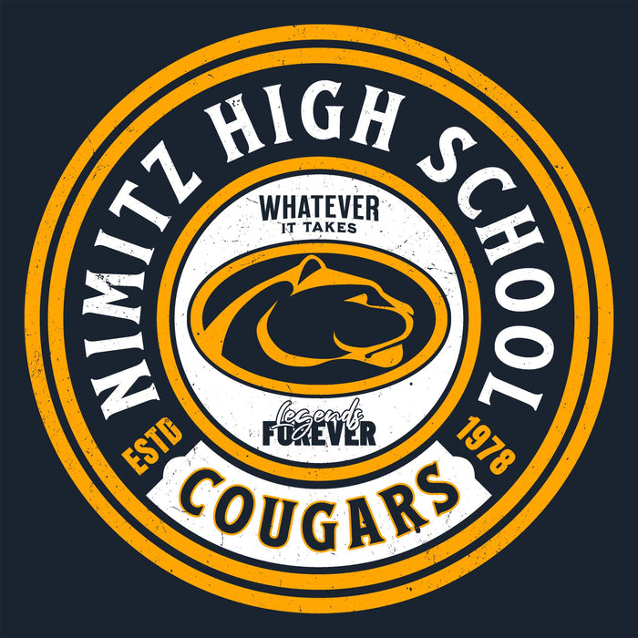 Close-up view of Nimitz High School Cougars Women's Navy Blue SoftStyle T-shirt 220