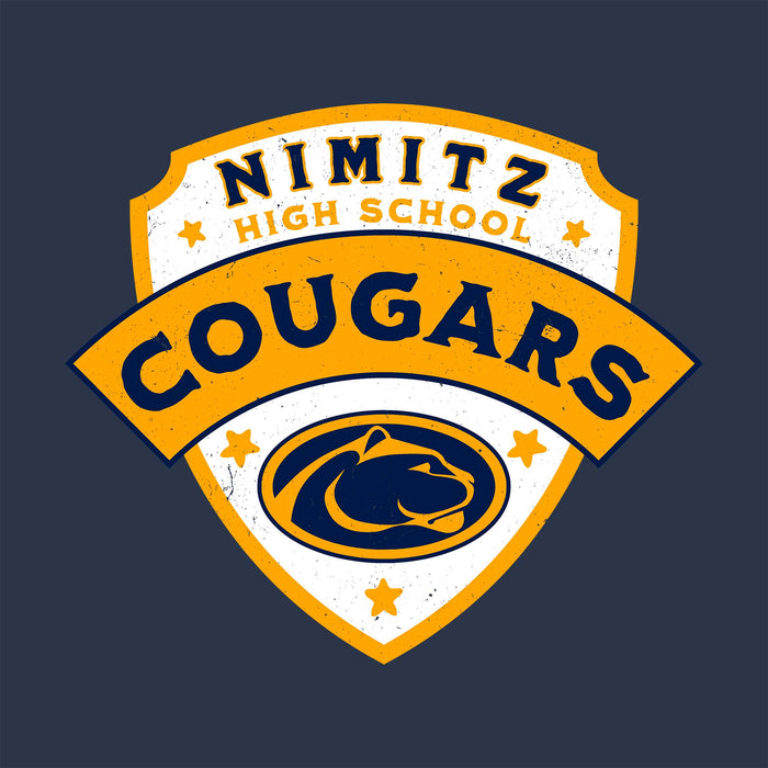 Close-up view of Nimitz High School Cougars Unisex 3/4 Sleeve Raglan T-shirt 221