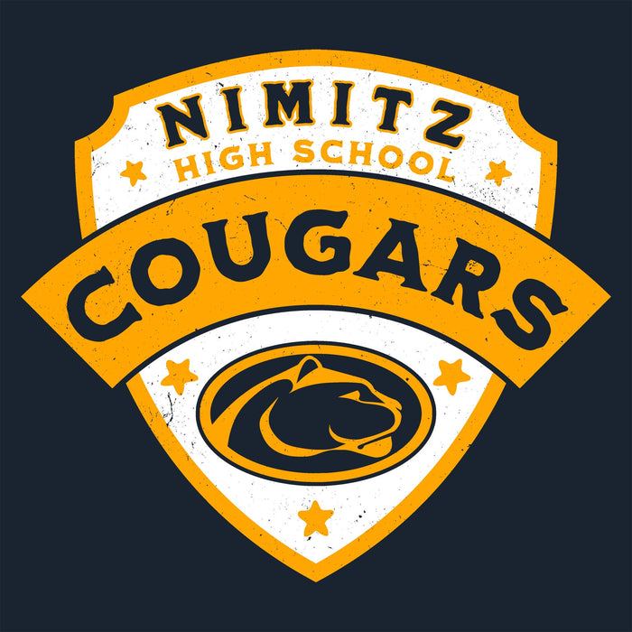 Close-up view of Nimitz High School Cougars Women's Navy Blue SoftStyle T-shirt 221