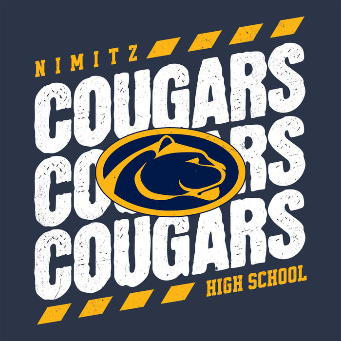 Close-up view of Nimitz High School Cougars Unisex 3/4 Sleeve Raglan T-shirt 223