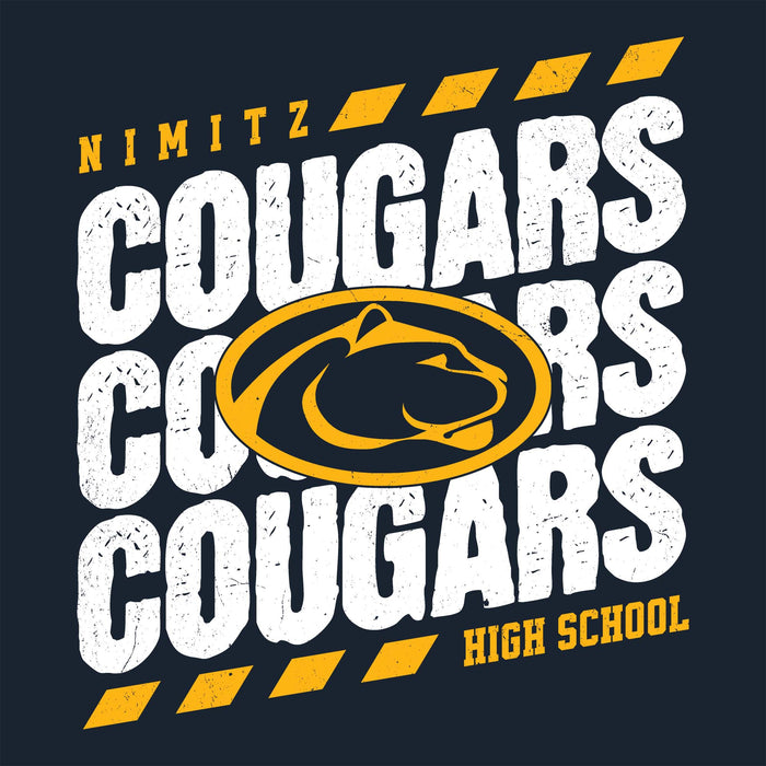 Close-up view of Nimitz High School Cougars Women's Navy Blue SoftStyle T-shirt 223