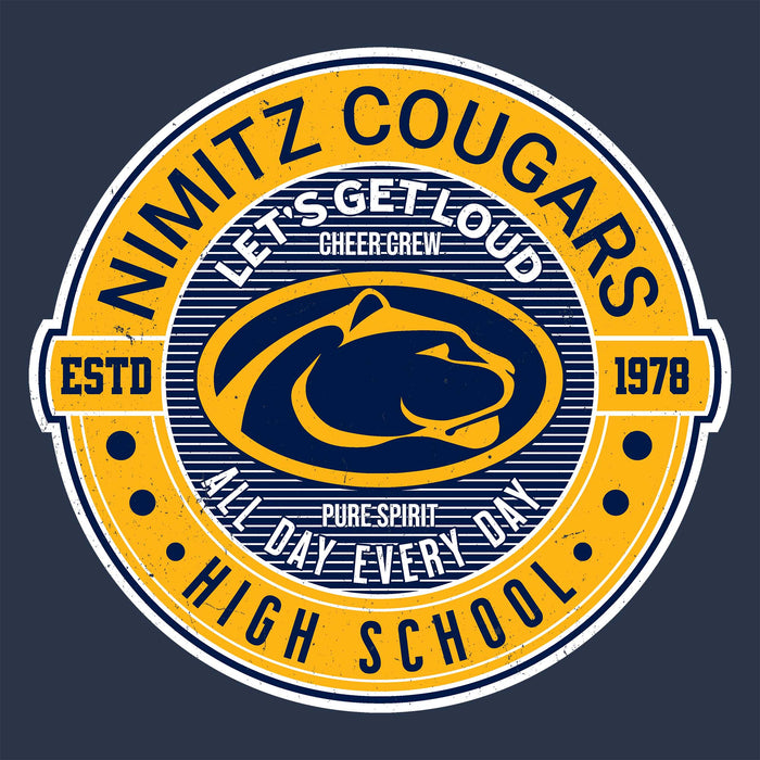 Close-up view of Nimitz High School Cougars Unisex 3/4 Sleeve Raglan T-shirt 224