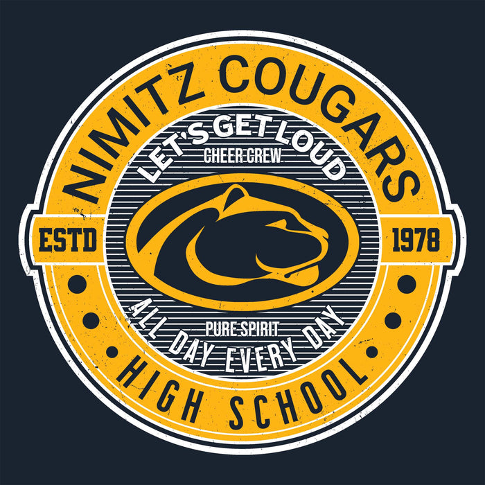 Close-up view of Nimitz High School Cougars Women's Navy Blue SoftStyle T-shirt 224