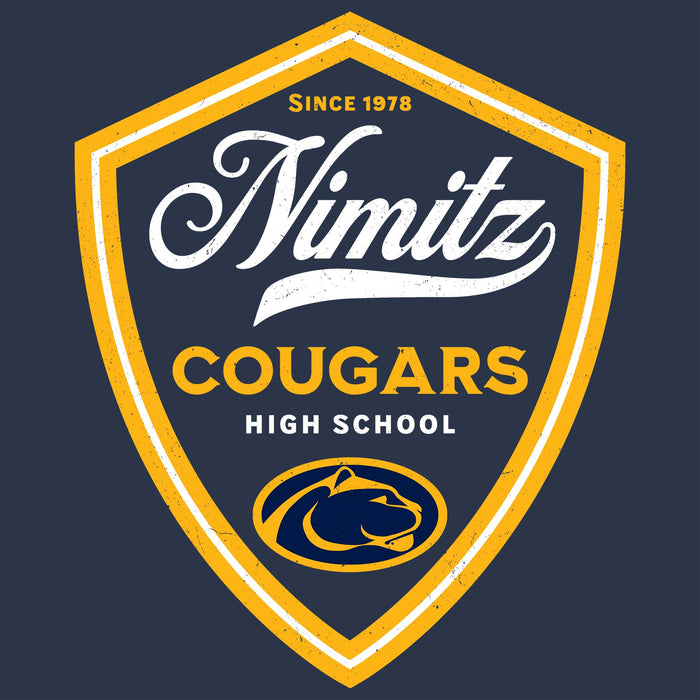 Close-up view of Nimitz High School Cougars Unisex 3/4 Sleeve Raglan T-shirt 225