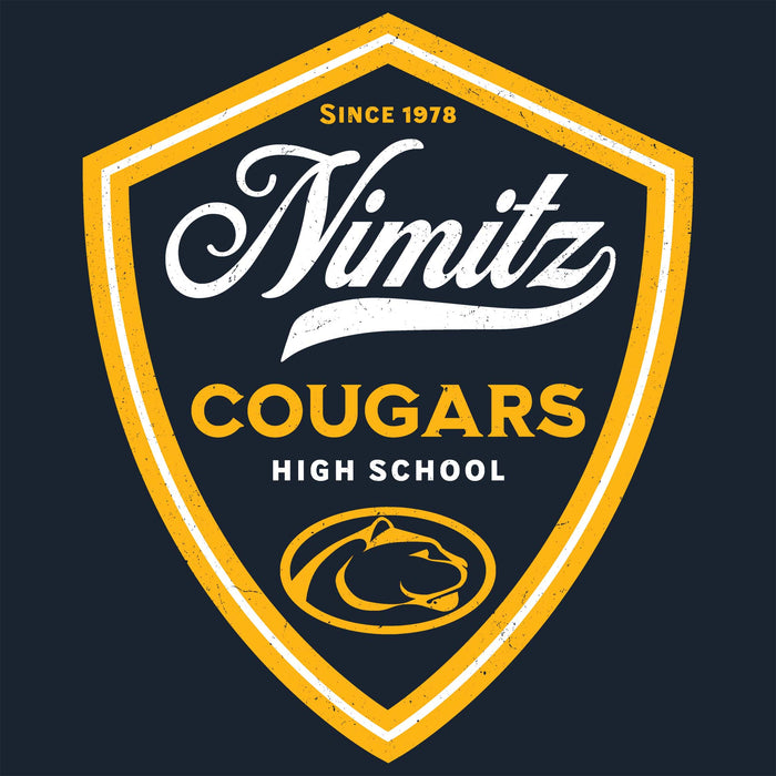 Close-up view of Nimitz High School Cougars Navy Blue Classic Unisex T-shirt 225