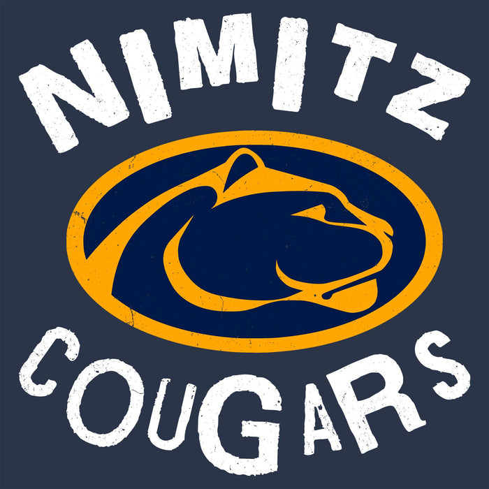 Close-up view of Nimitz High School Cougars Unisex 3/4 Sleeve Raglan T-shirt 228