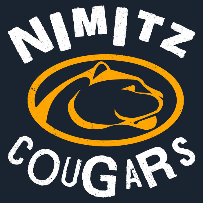 Close-up view of Nimitz High School Cougars Women's Navy Blue SoftStyle T-shirt 228