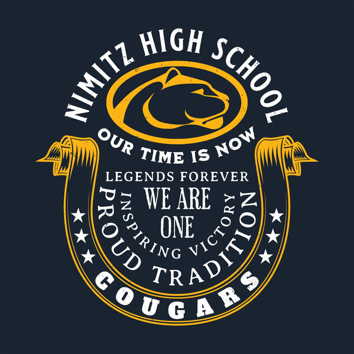 Close-up view of Nimitz High School Cougars Navy Blue Classic Unisex T-shirt 229