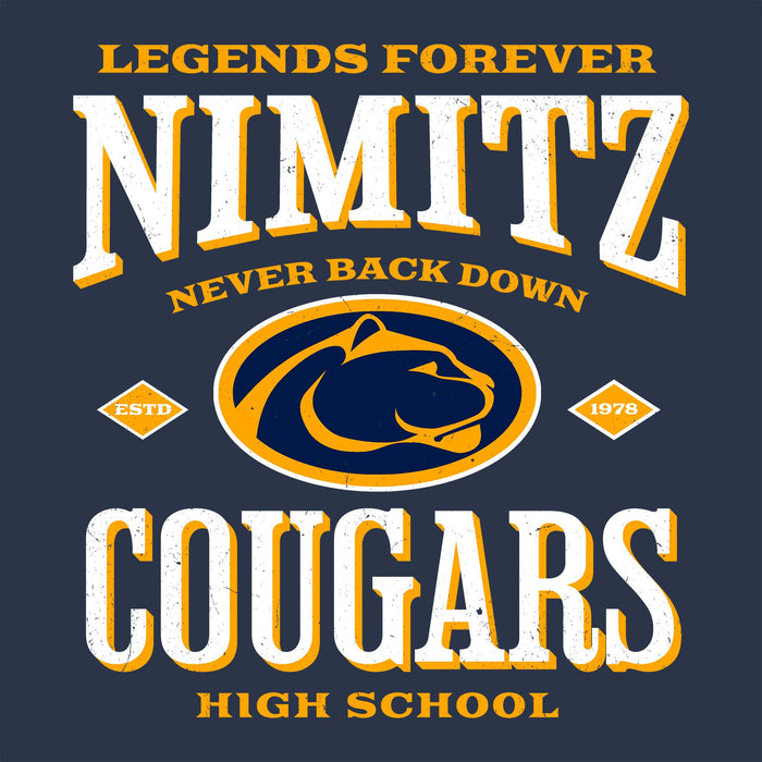 Close-up view of Nimitz High School Cougars Unisex 3/4 Sleeve Raglan T-shirt 230