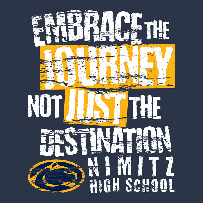 Close-up view of Nimitz High School Cougars Unisex 3/4 Sleeve Raglan T-shirt 232