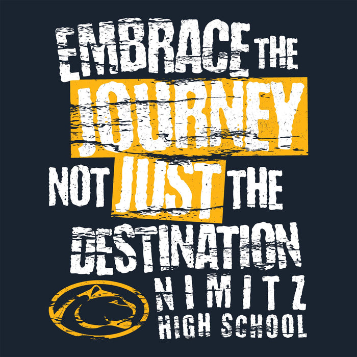Close-up view of Nimitz High School Cougars Women's Navy Blue SoftStyle T-shirt 232