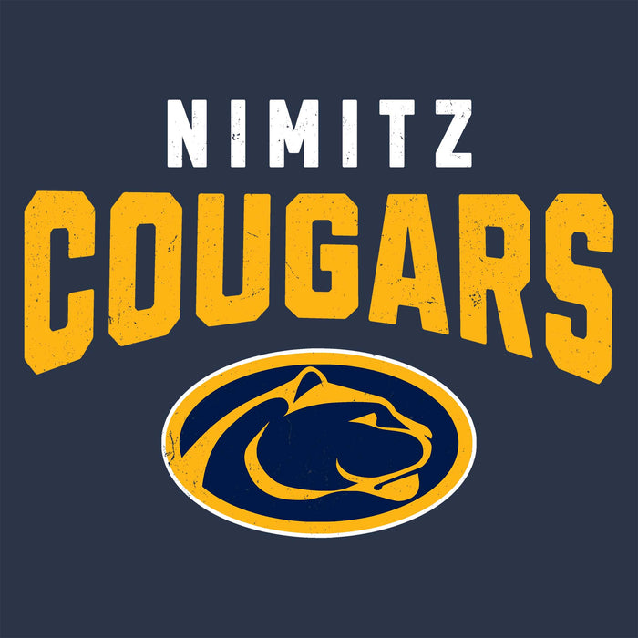Close-up view of Nimitz High School Cougars Unisex 3/4 Sleeve Raglan T-shirt 234