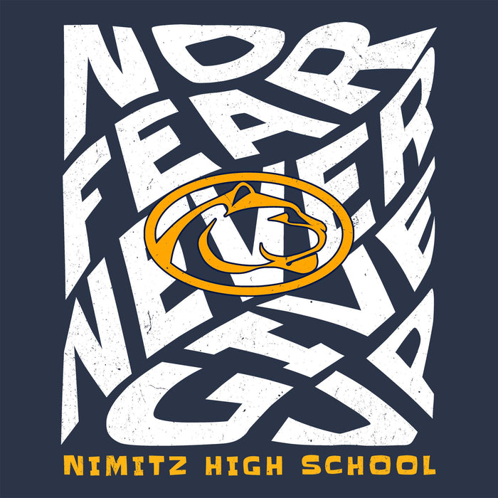 Close-up view of Nimitz High School Cougars Unisex 3/4 Sleeve Raglan T-shirt 236