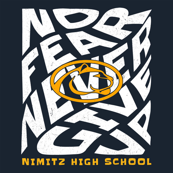 Close-up view of Nimitz High School Cougars Navy Blue Classic Unisex T-shirt 236