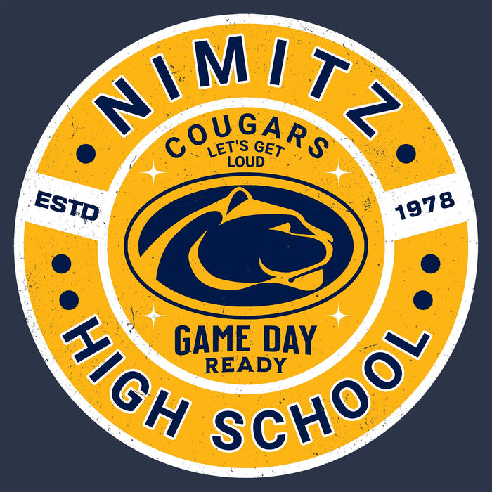 Close-up view of Nimitz High School Cougars Unisex 3/4 Sleeve Raglan T-shirt 239