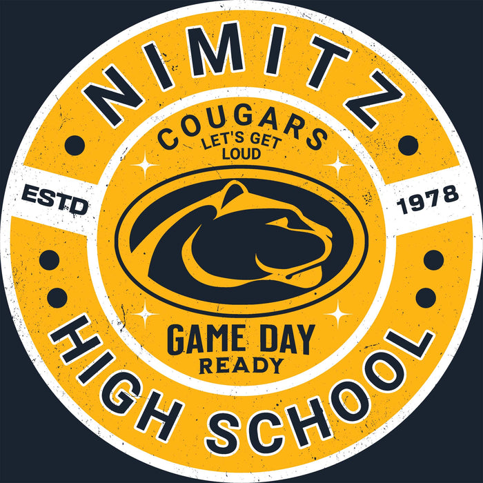 Close-up view of Nimitz High School Cougars Women's Navy Blue SoftStyle T-shirt 239