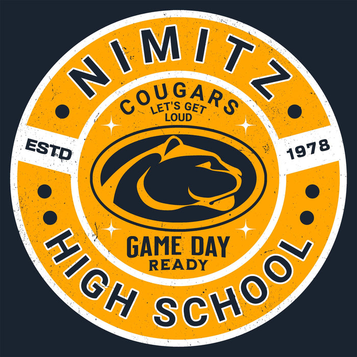 Close-up view of Nimitz High School Cougars Navy Blue Classic Unisex T-shirt 239