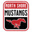 Close-up view of North Shore High School Mustangs Unisex 3/4 Sleeve Raglan T-shirt 001