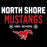 Close-up view of North Shore High School Mustangs Unisex 3/4 Sleeve Raglan T-shirt 003