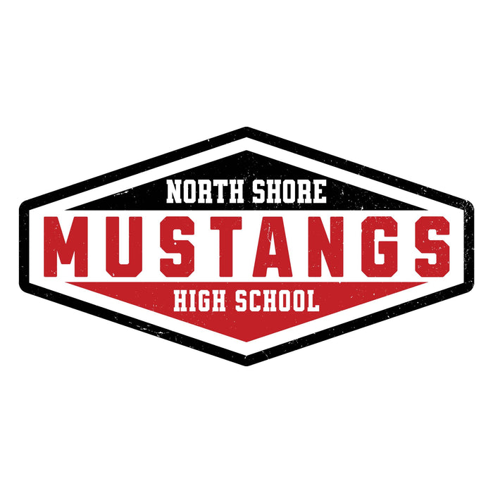 Close-up view of North Shore High School Mustangs Unisex 3/4 Sleeve Raglan T-shirt 009