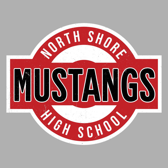 Close-up view of North Shore High School Mustangs Unisex 3/4 Sleeve Raglan T-shirt 011